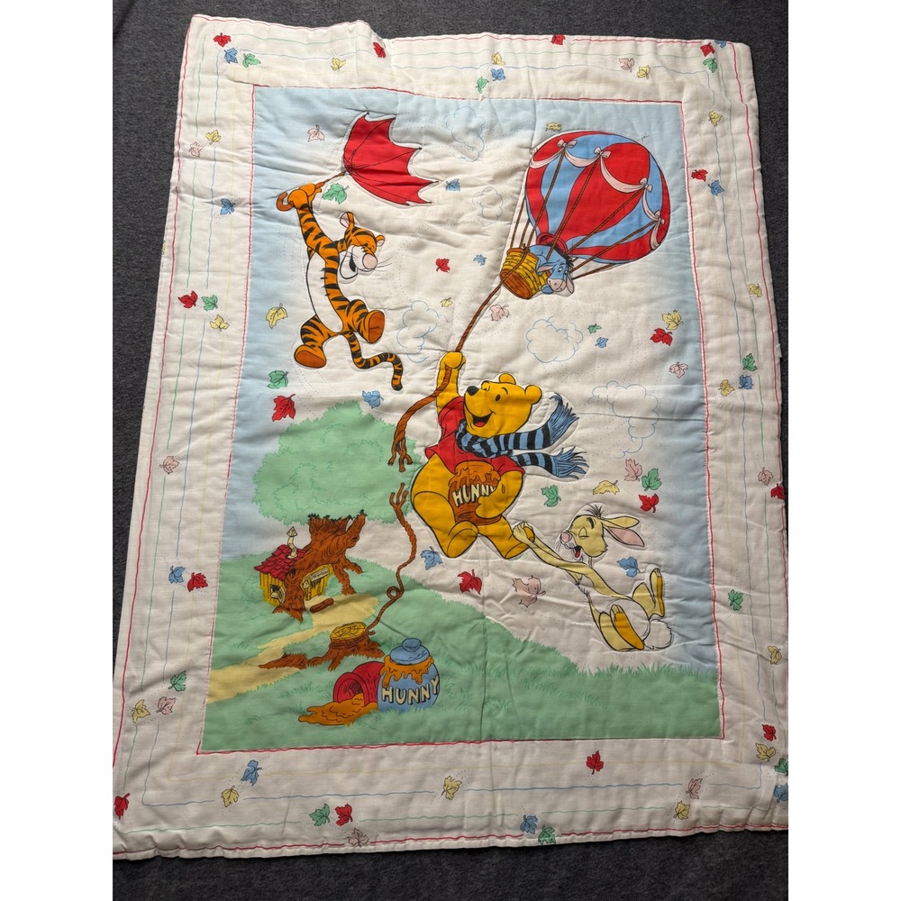 Vintage Disney Winnie the Pooh Baby Quilt Tigger Eeyore Rabbit Nursery Blanket